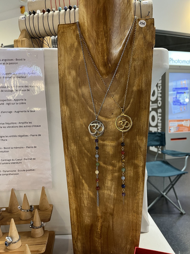 Collier AUM, 7 Chakras en Acier inoxydable