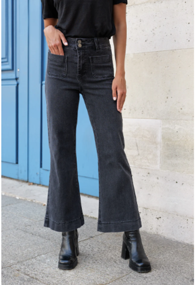 Jean denim gris Elenette - Coupe Flare petite - Oraije 