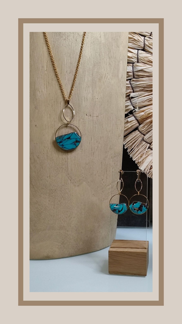 Parure faux turquoise rond 