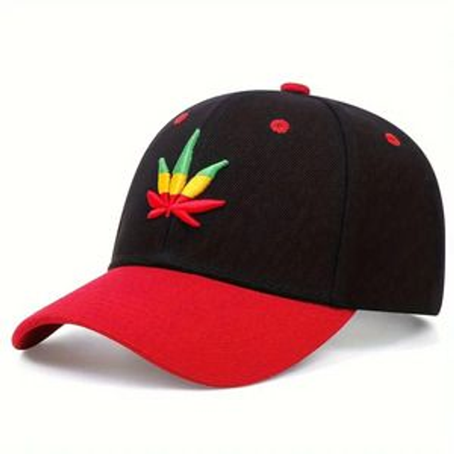 Casquette Rasta Reggae - Feuille Cana CBD - Brodée - Noir et Rouge - Unisexe  - Confortable et Ajustable