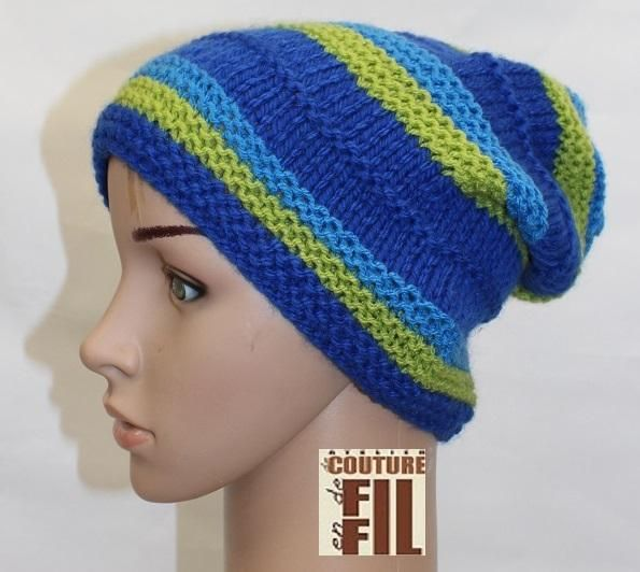  bonnet bleu rayé anis