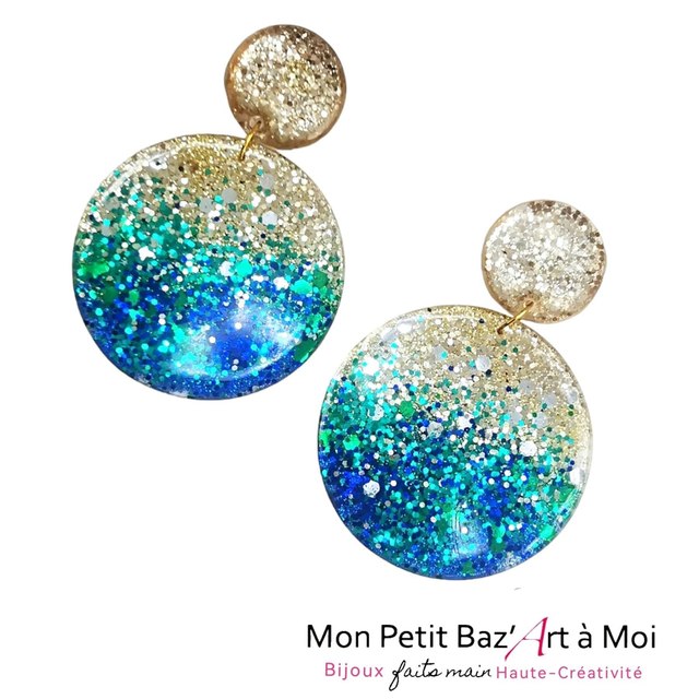 Boucles d'oreilles Les Big's dégradé sable bleu vert