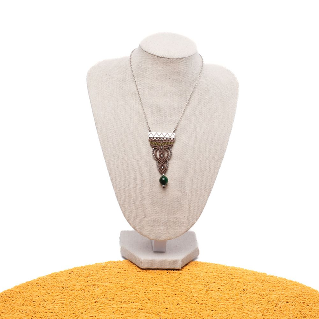 Collier ethnique Malachite  – Micro Macramé &amp; Zamac