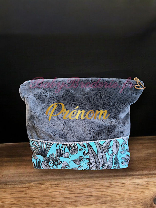 Trousse de toilette gris foncé et turquoise