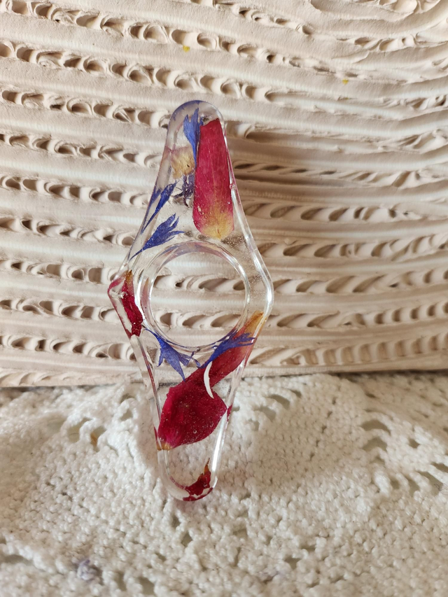 Bague de lecture fleurs séchées  roses et violets