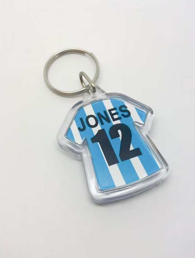 Personalised Shirt Keyring - Any Name, Number or Shirt Colour - Double Sided