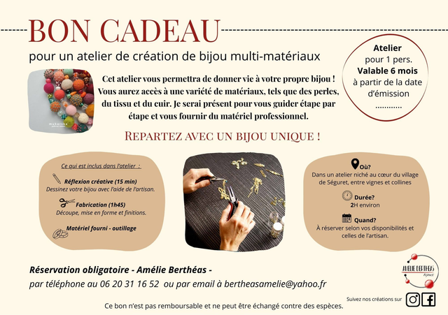 Bon cadeau - Atelier bijou multi-matériaux