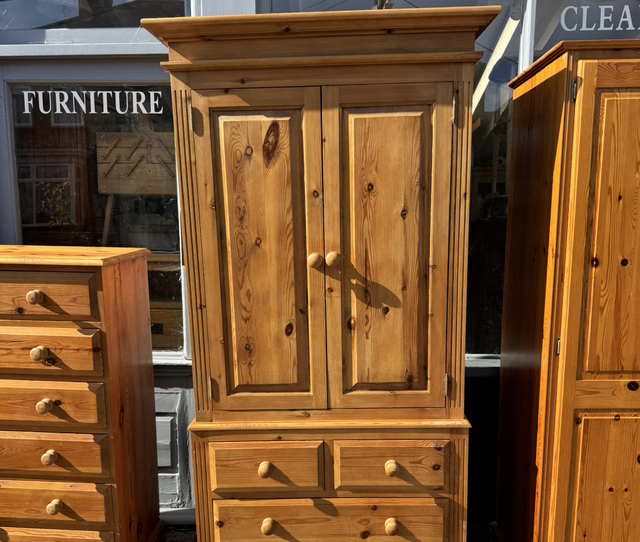 Large Solid Pine Wardrobe With Large Drawers