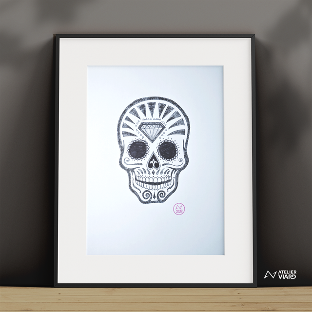  Crâne Mexicain - Dessin original (pièce unique) 