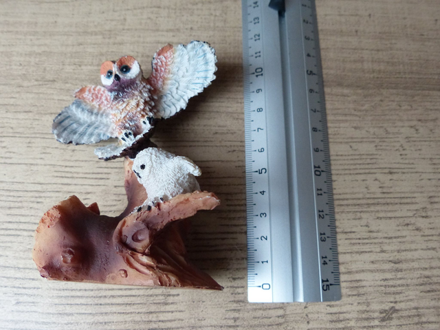 Figurine vintage en résine – La chouette et son petit dans le nid, sculpture peinte à la main