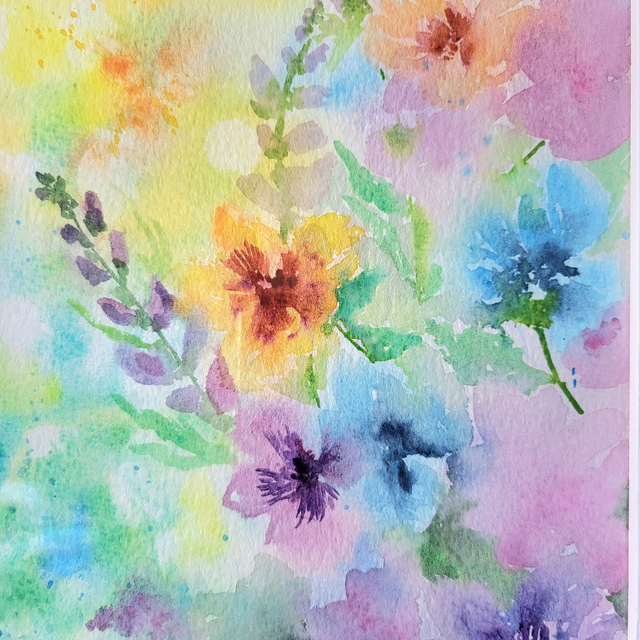Aquarelle Fleurs multicolores floues