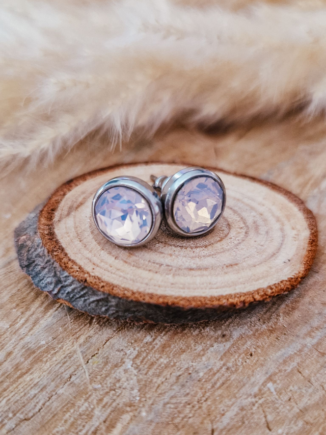 Boucles d'oreilles puces "Strass" - Modèle argenté et rose
