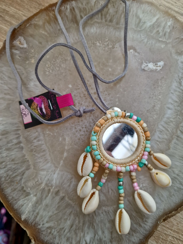 Collier Sautoir Miroir Bohème Macramé Attrape Rêves Coquillages Perles