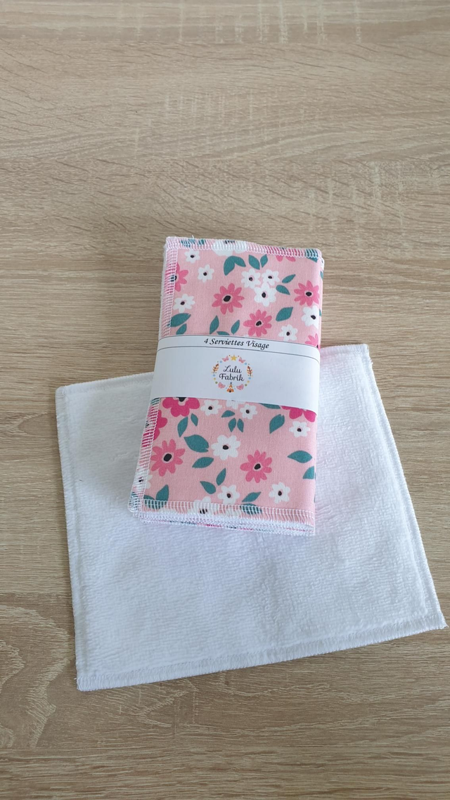 Lot de 4 serviettes visage fleurs rose