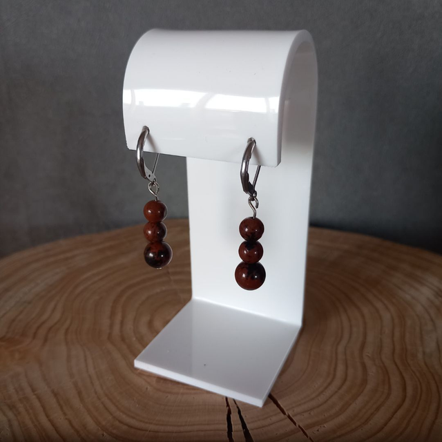 Boucles d&#039;oreilles en Obsidienne acajou