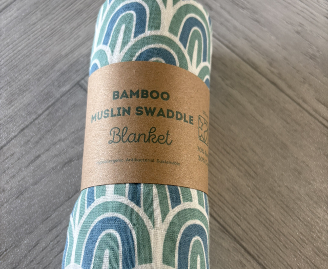 Blue & Green Rainbows Bamboo Muslin Swaddle Blanket 