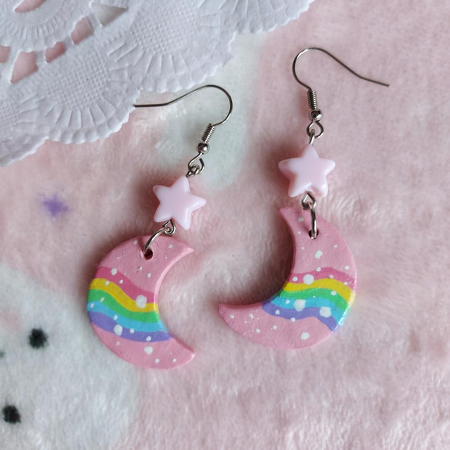 Boucles d'oreilles Lune rose 🌈