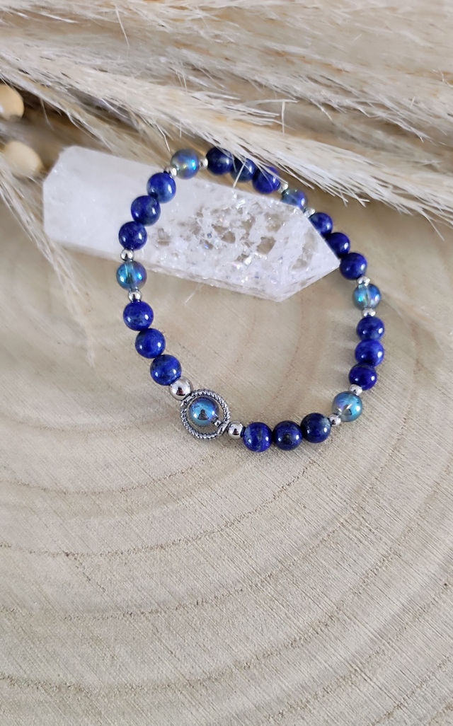 Bracelet "Pierre de Vérité" Lapis lazuli et Aqua aura