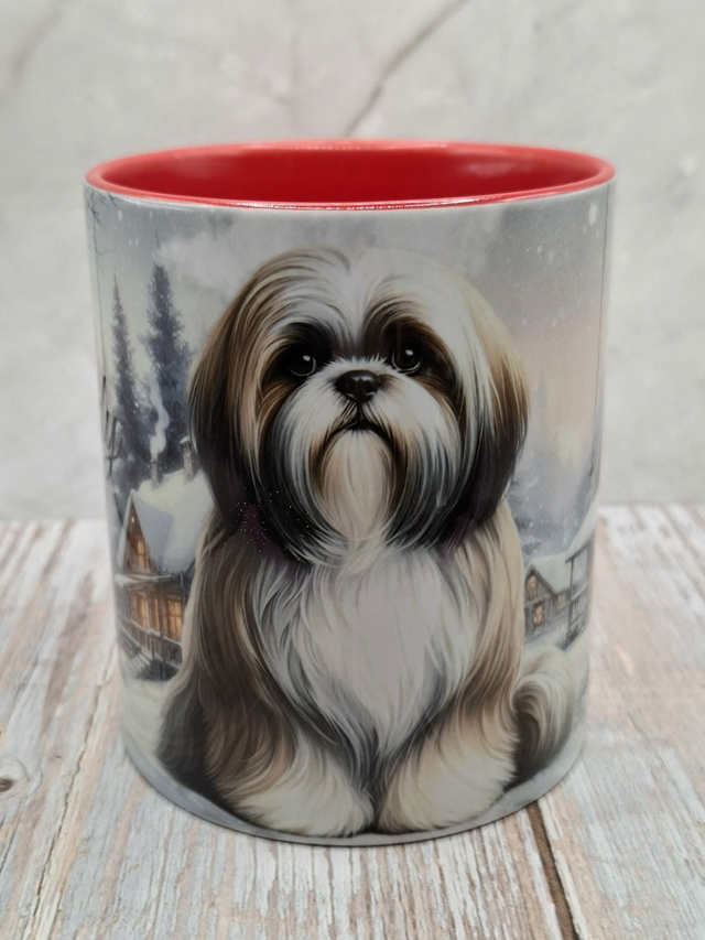 Mug coeur rouge shitzu en montagne