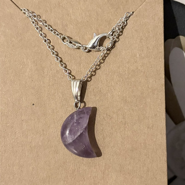 Amethyst moon 18” silver plated chain necklace 