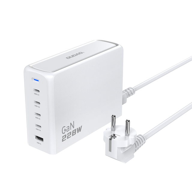 Dudao A228EU 228Watt Adapter GaN 4xUSB-C + 1xUSB-A hvid