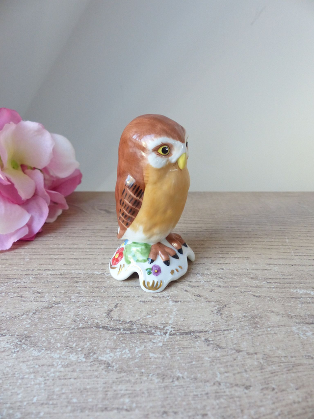 Figurine miniature chouette en porcelaine fleuri collection The Franklin Mint 1988 collection cadeau décoration chouettes