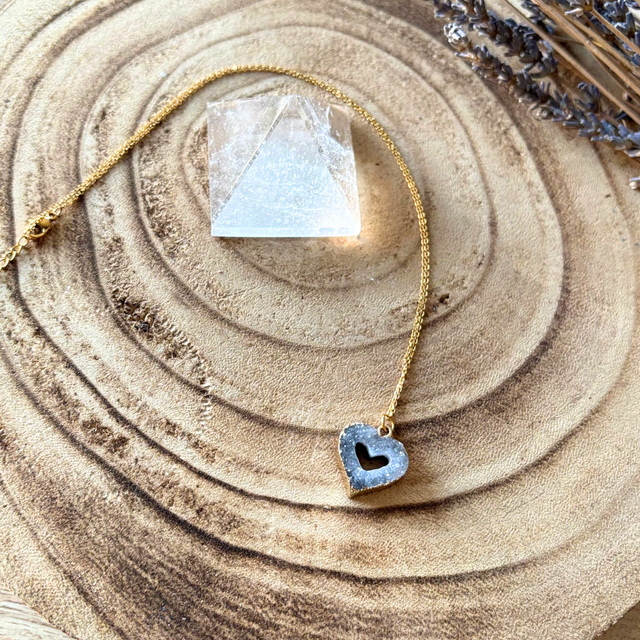 Collier Coeur en Agate Grise