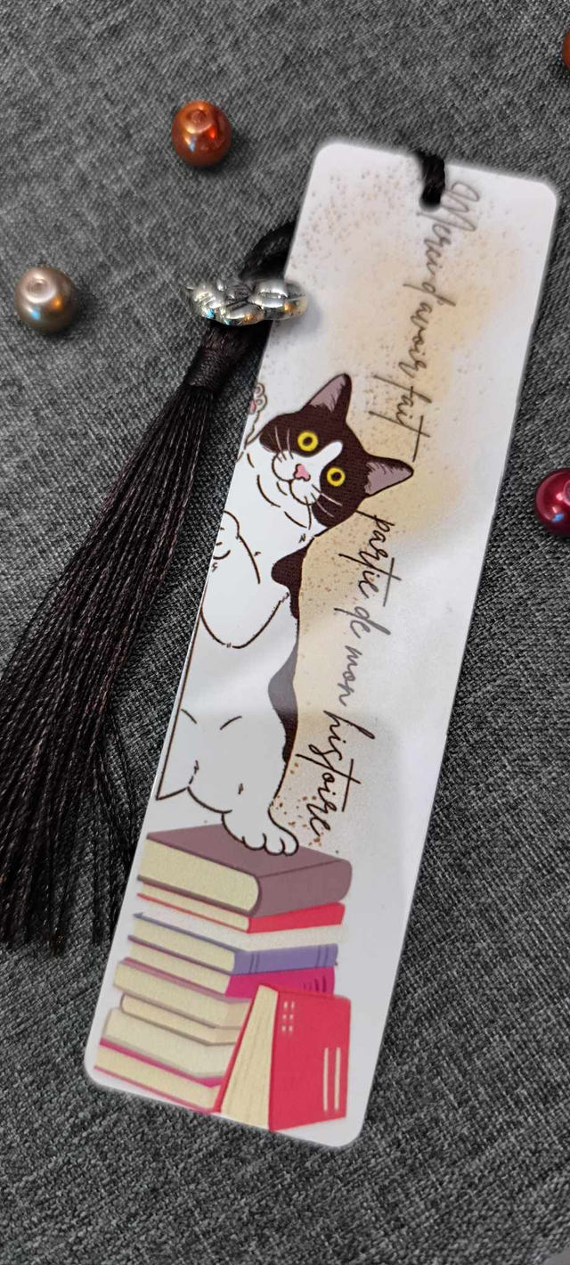 Marque-page &quot;Merci, livre &amp; chat&quot;