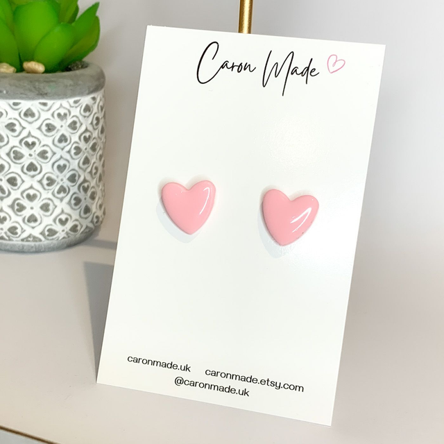Pink heart stud earrings