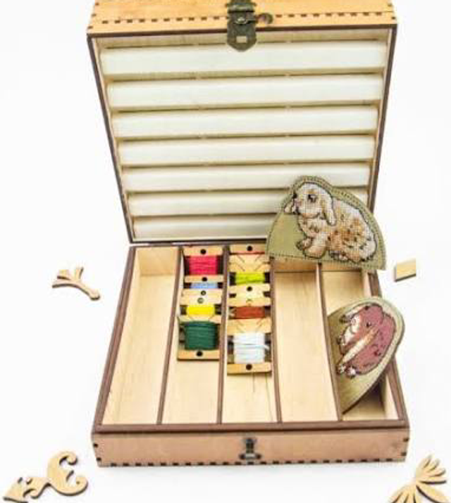Embroidery Craft Wooden (Walnut) Needle Organizer Box