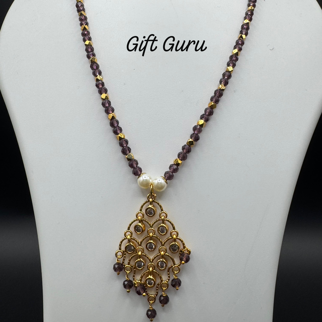 Purple beads medium chain with pendant 