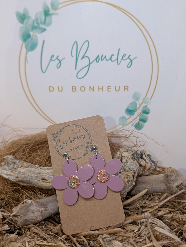 Boucles d&#039;oreilles Baby Marguerite violet parme bm038
