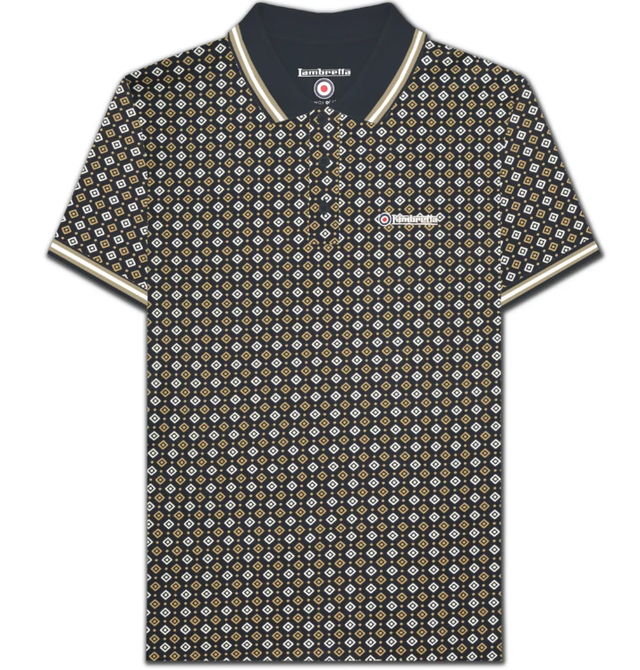 Lambretta SS7164 Geo AOP Polo - Navy/Lead Grey