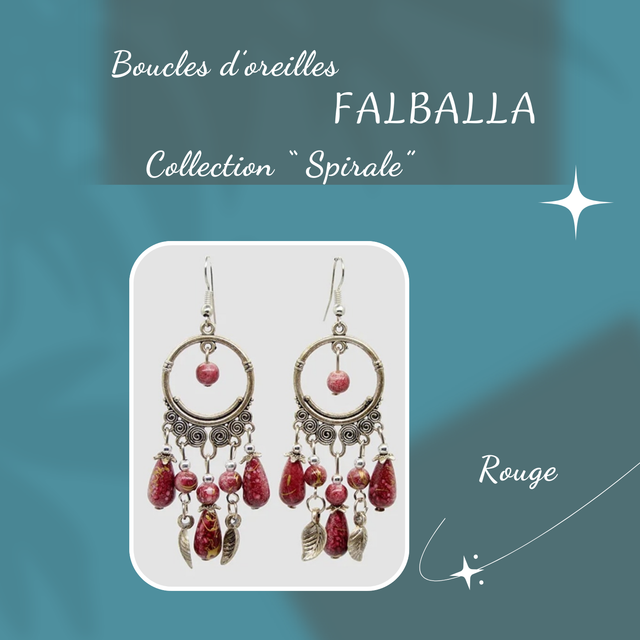 Boucles d&#039;oreilles FALBALLA - Collection Spirale - Rouge