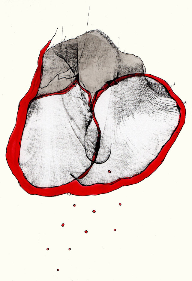 Encre de chine originale des « Comptines du week-end »  . Titre : j'ai la césure au cœur 