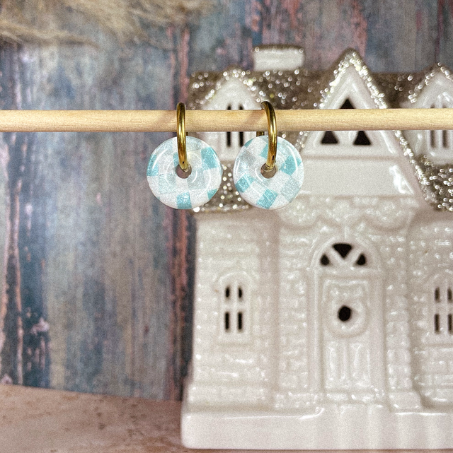 P'tits boulons - Vichy bleu nacré (sans créoles)