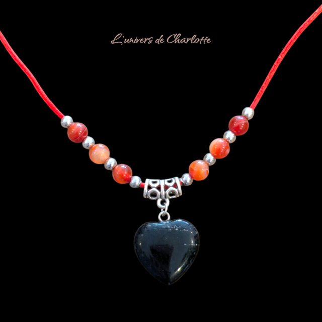 Collier "Obsidienne & Cornaline" réglable