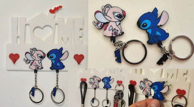 Chaveiro + 2 Porta-Chaves Stitch e Angel