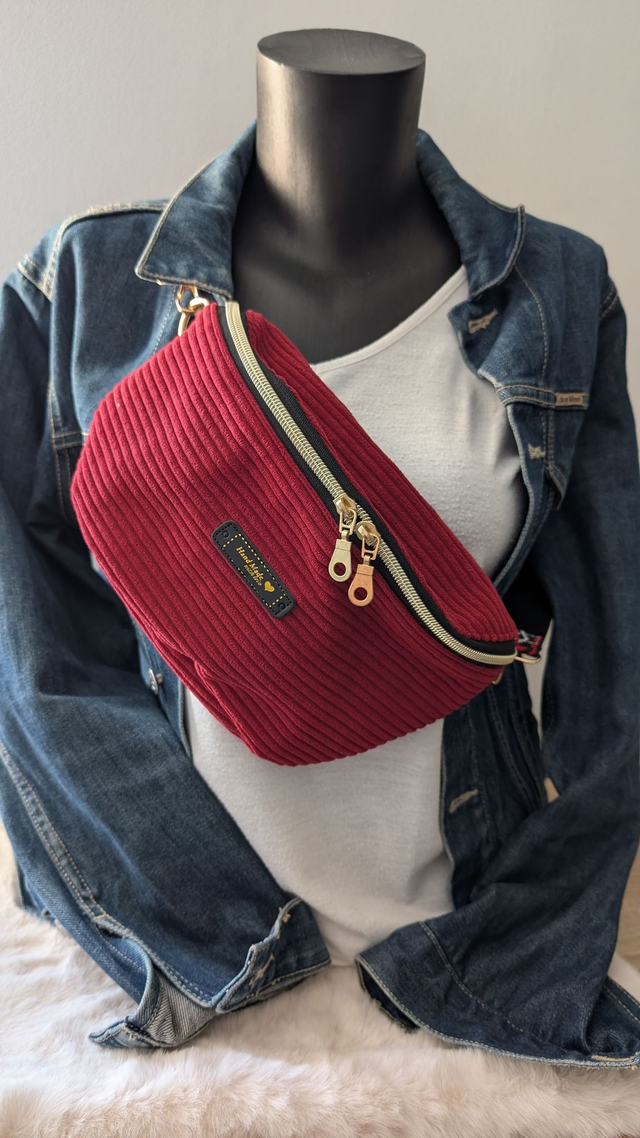 Sac Banane en Velours Côtelé lie de vin