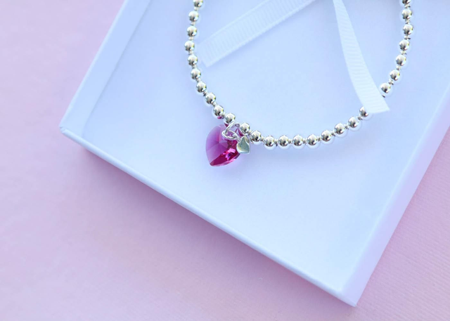 Hot Pink Serenity Crystal Heart Bracelet 