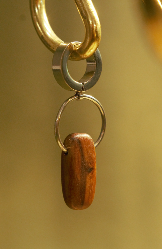 "Oulivié" - Mono - Créole - Olivier &amp; Anneau Acier Inoxydable Argent (Boucle à l'Unité)