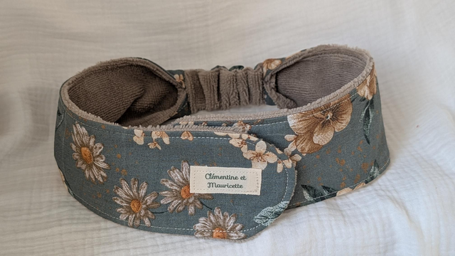 Bandeau soin visage - Collection "Jardin de Sauge" + éponge bambou "taupe"