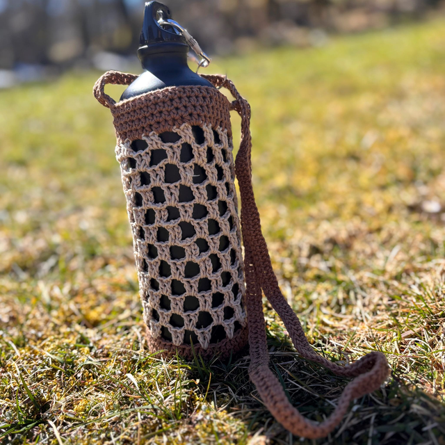Porte-gourde en crochet - Beige &amp; marron - Coton 