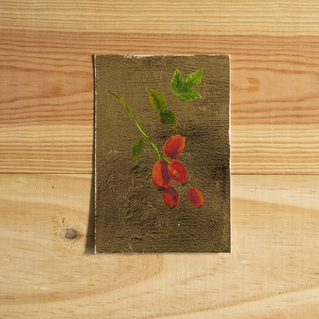 Peinture à l&#039;huile - branche d&#039;églantines 