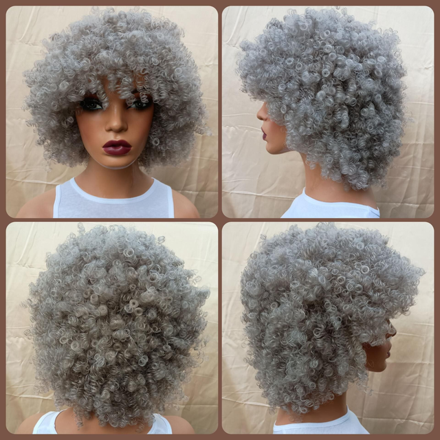 Full Body Afro Kinky Synthetic Wig in Black, Grey, Brown, Burgundy