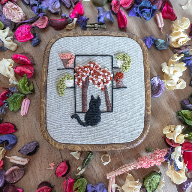 Broderie - Le chat à la fenêtre -