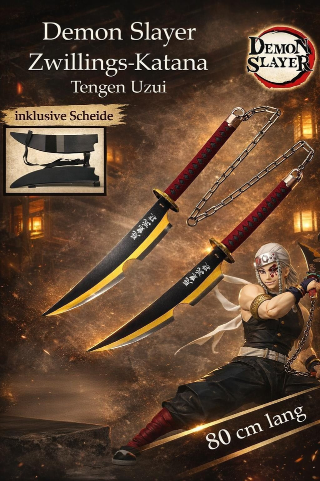 NEU Demon Slayer Tengen Uzui Zwillings Katana 80cm für Cosplay Manga Anime Fans Schwert Deko