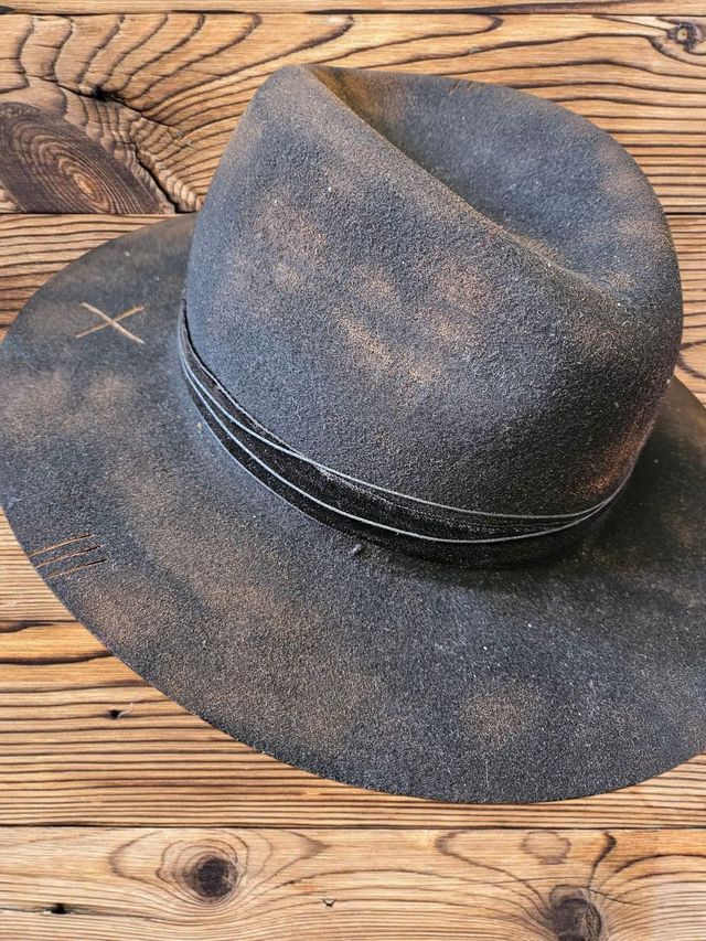 Distressed black fedora