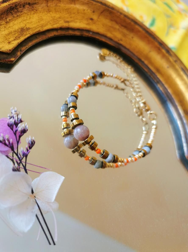 Collier et Bracelet Stéphanie Amazonite &amp; Orangé