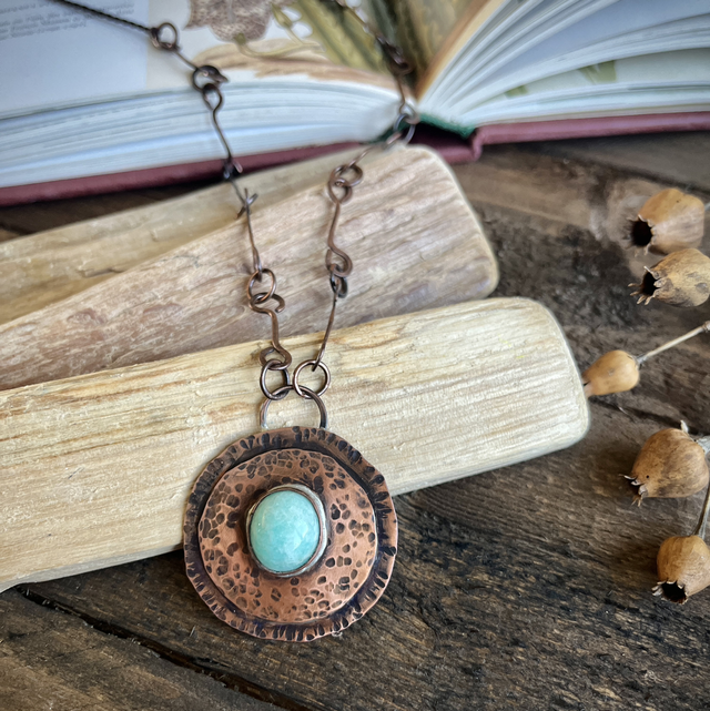 Collier Amazonite Cuivre et macramé